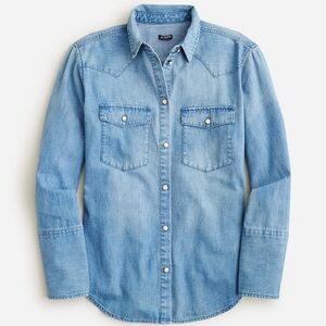 J.Crew Chambray Pearl Snap Button Denim Western Shirt Women’s Small
